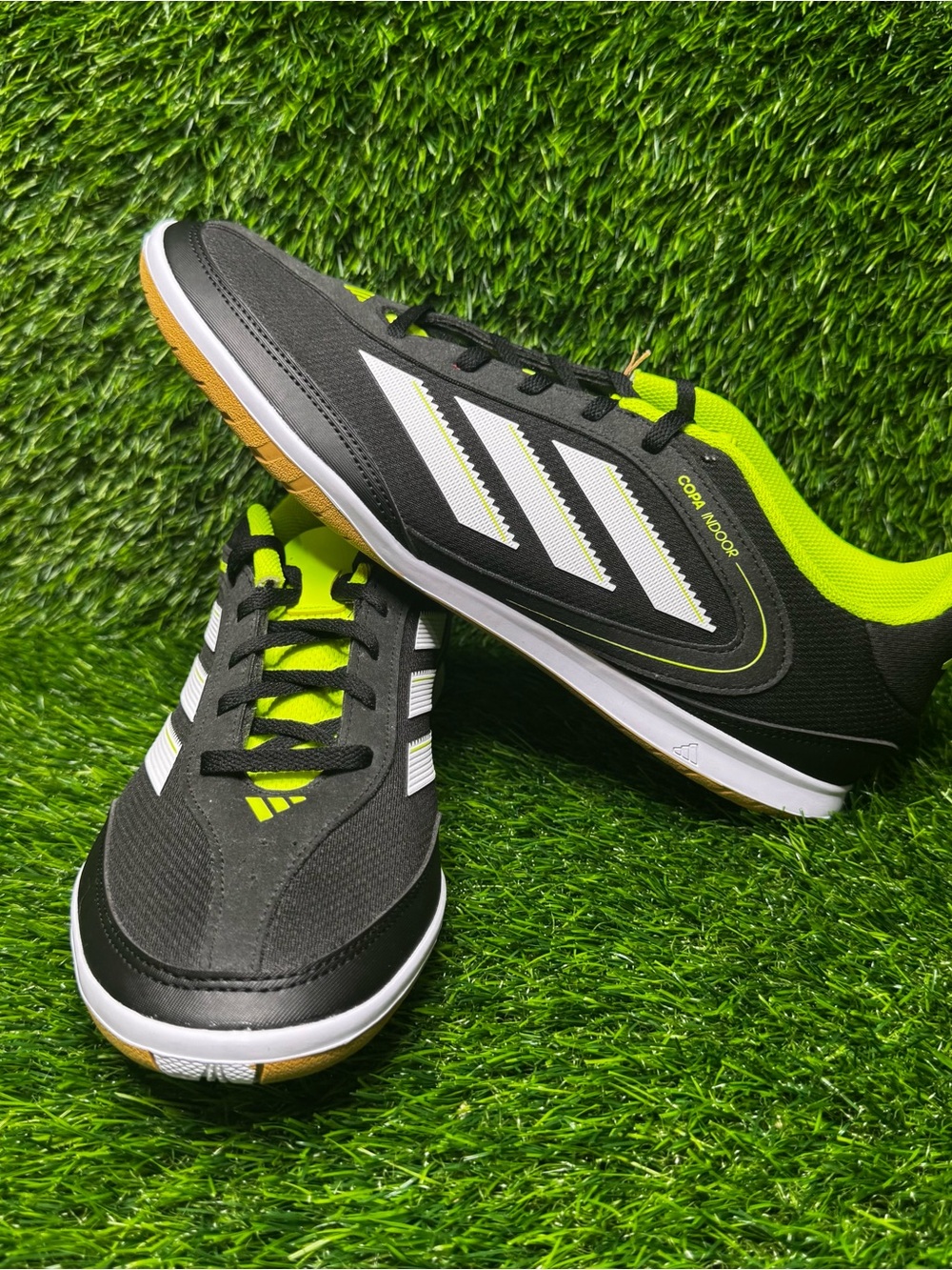Size 12 - Mens Adidas Copa Court Club Black Lime Indoor Soccer Shoes - JR2892